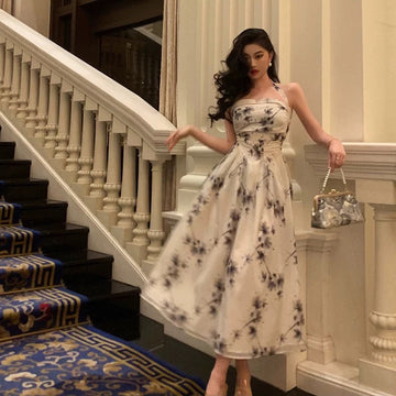 A Line Halter Floral Prom Dresses Birthday Outfits Evening Gown SD959